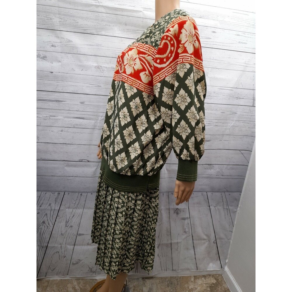 Vtg Jo Hanna York By Joan Davis Floral Outfit Skirt Top Suit Set Green Red Sz 18 - Picture 4 of 9